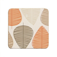 Set of 4 Cork Backed Orange Leaf Design Coasters Tableware Coffee Cup Mug Mats