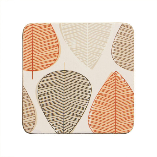 Premier Housewares Set of 4 Cork Backed Orange Leaf Design Coasters Tableware Coffee Cup Mug Mats