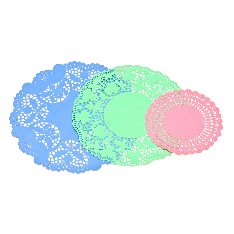 Pack Of 30 Pink Green Blue Round Paper Doilies Tableware Party Cake Decoration