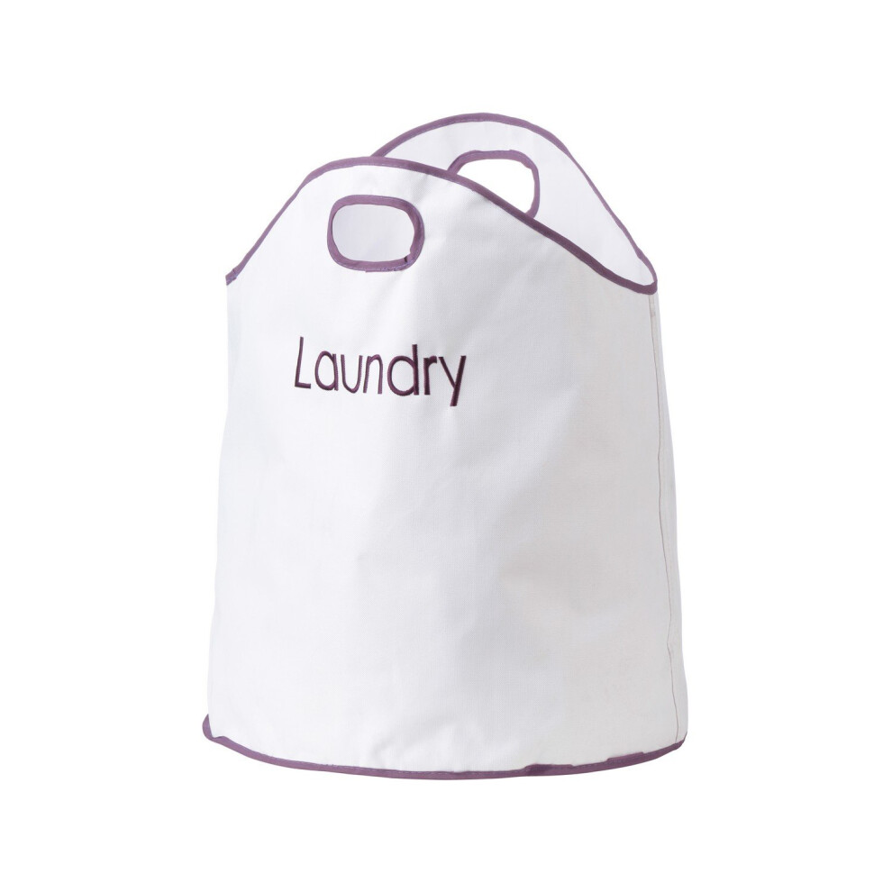 Premier Housewares Oxford White Purple Clothes Laundry Hamper Bag Organiser Set
