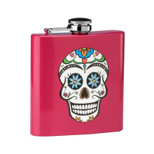 6oz Skull Design Stainless Steel Pink Whiskey Liquor Alcohol Pocket Hip Flask