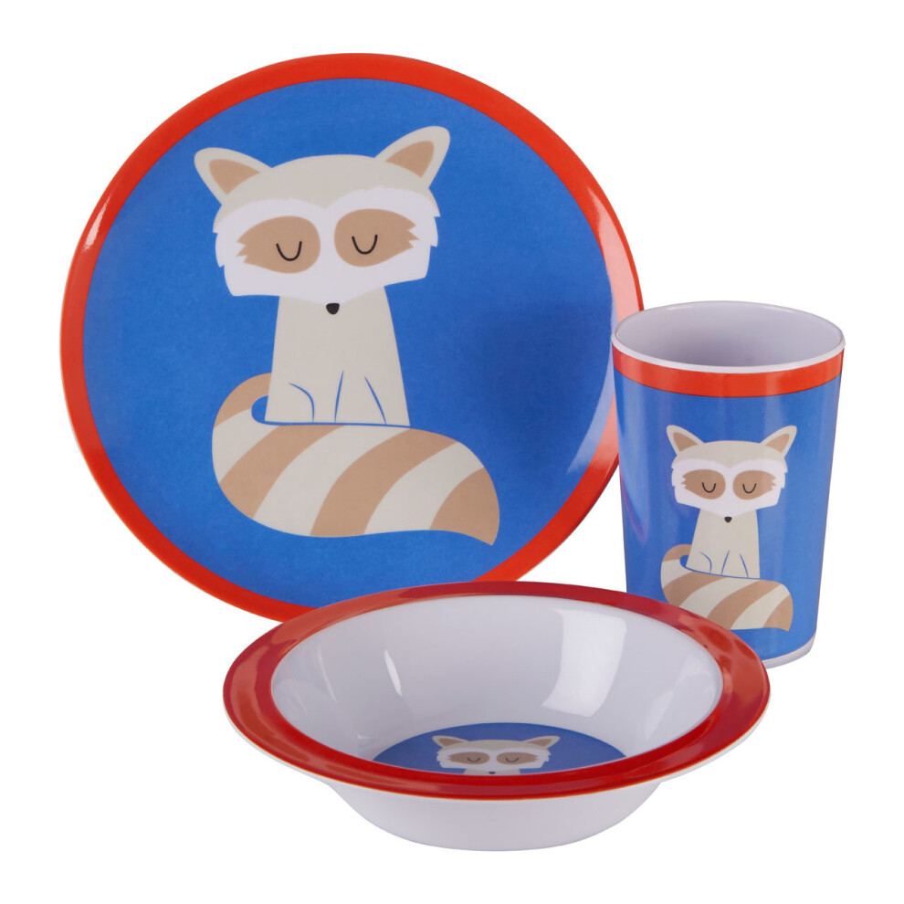 Interiors By Premier Vibrant Kids Ralph Raccoon 3 Piece Dinner Set, Durable Children Dining Set, Compact Raccoon Dining Set