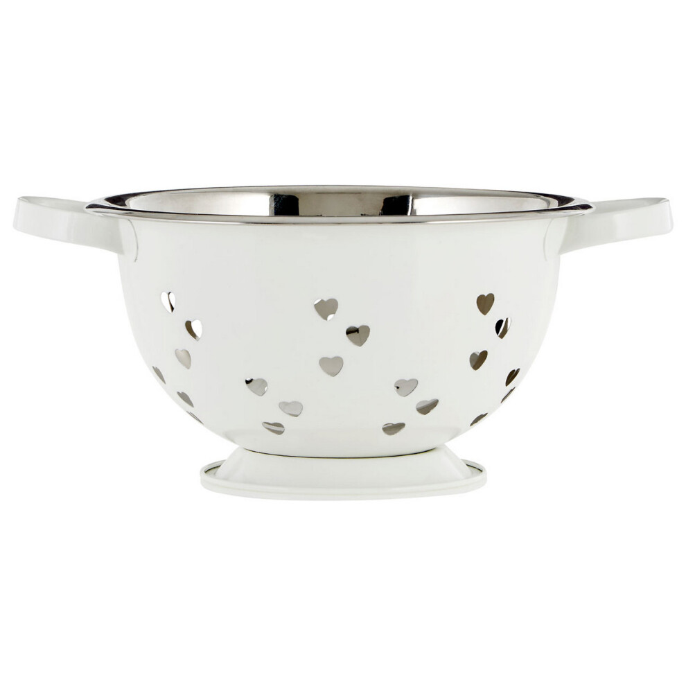 Stainless Steel Ivory Colander Deep Spaghetti Pasta Salad Strainer Hearts Design