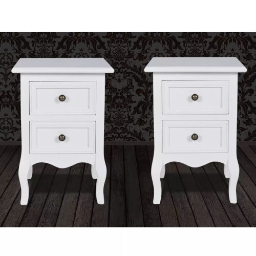 VidaXL vidaXL 2x Nightstands with 2 Drawers MDF White Bedroom Bedside Table Cabinet 2