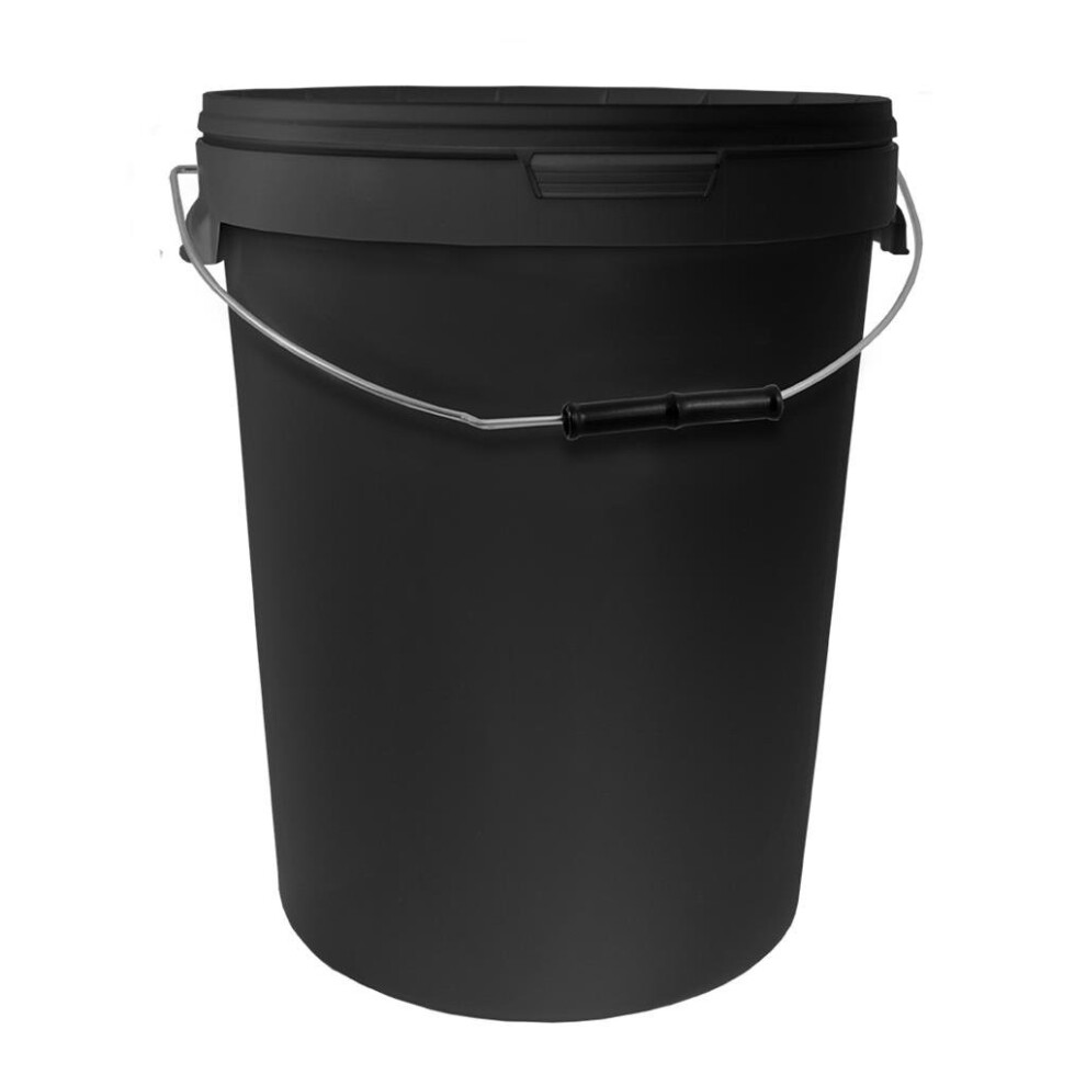 25L ROUND BLACK BUCKET WITH METAL HANDLE & LID