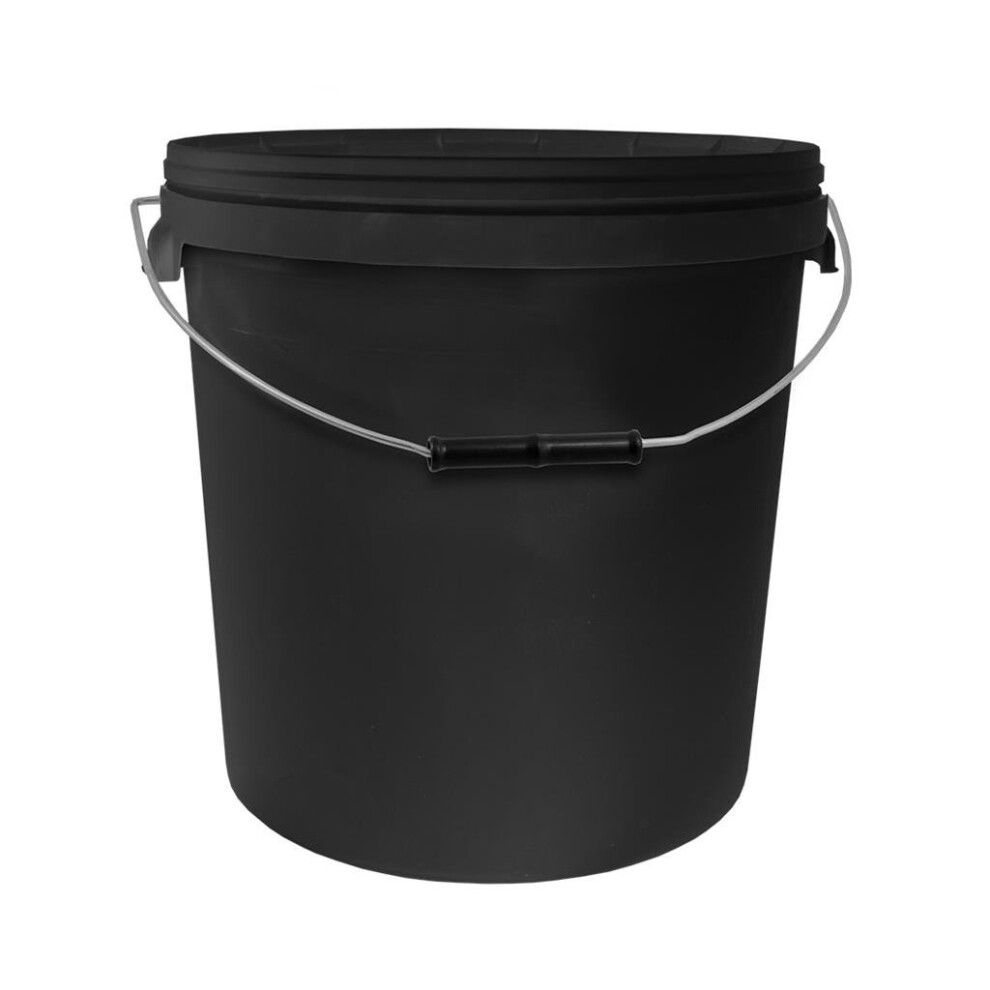 20L ROUND BLACK BUCKET WITH METAL HANDLE & LID