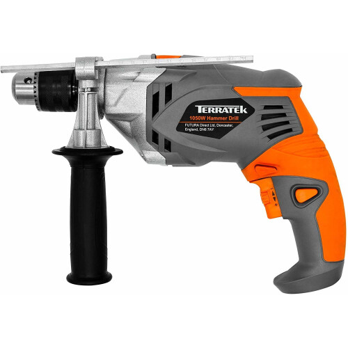 Terratek 1050W Powerful Electric Corded Hammer Drill, Variable Speed, Lightweight, Key Chuck, Hammer and Electric Drill Modes