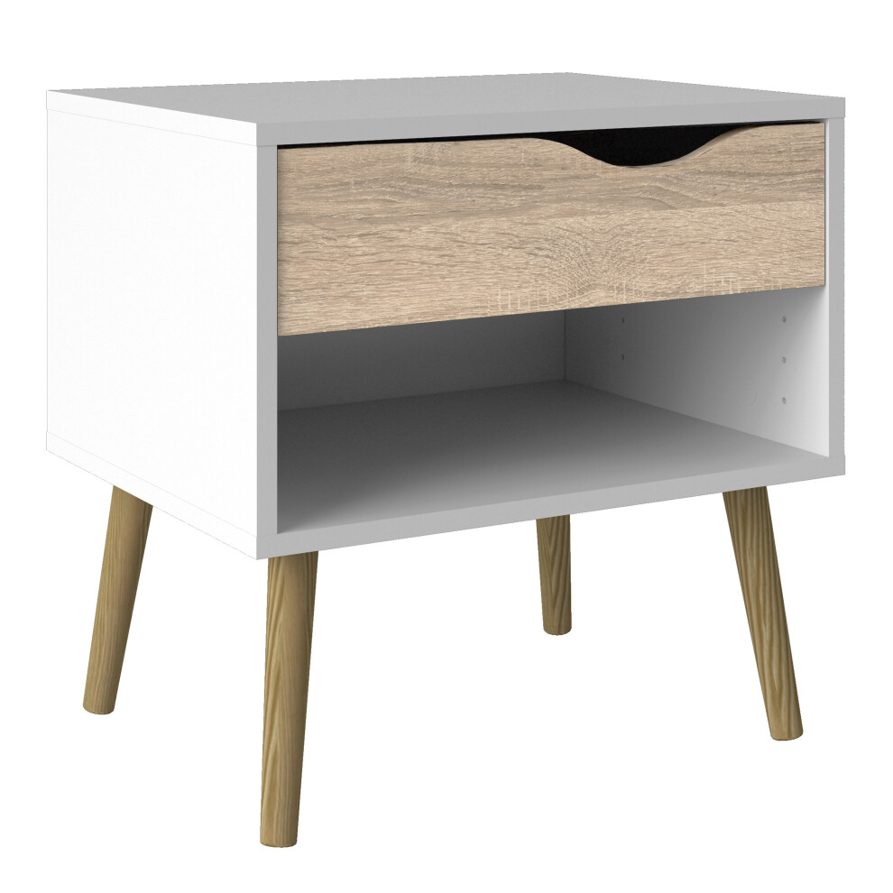 Bedside 1 Drawer in White and Oak