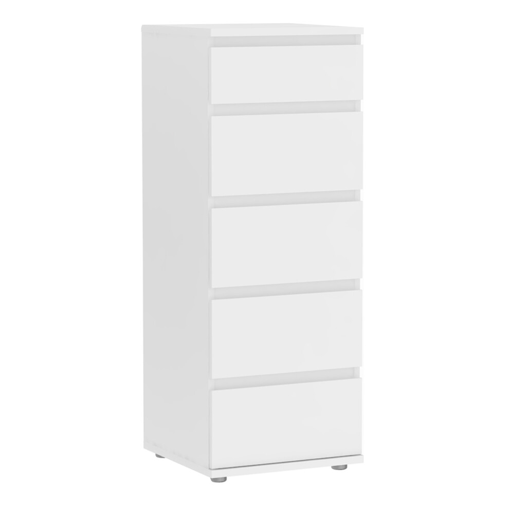 Narrow Chest of 5 Drawers in White