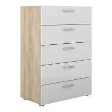 Chest of 5 Drawers in Oak with White High Gloss