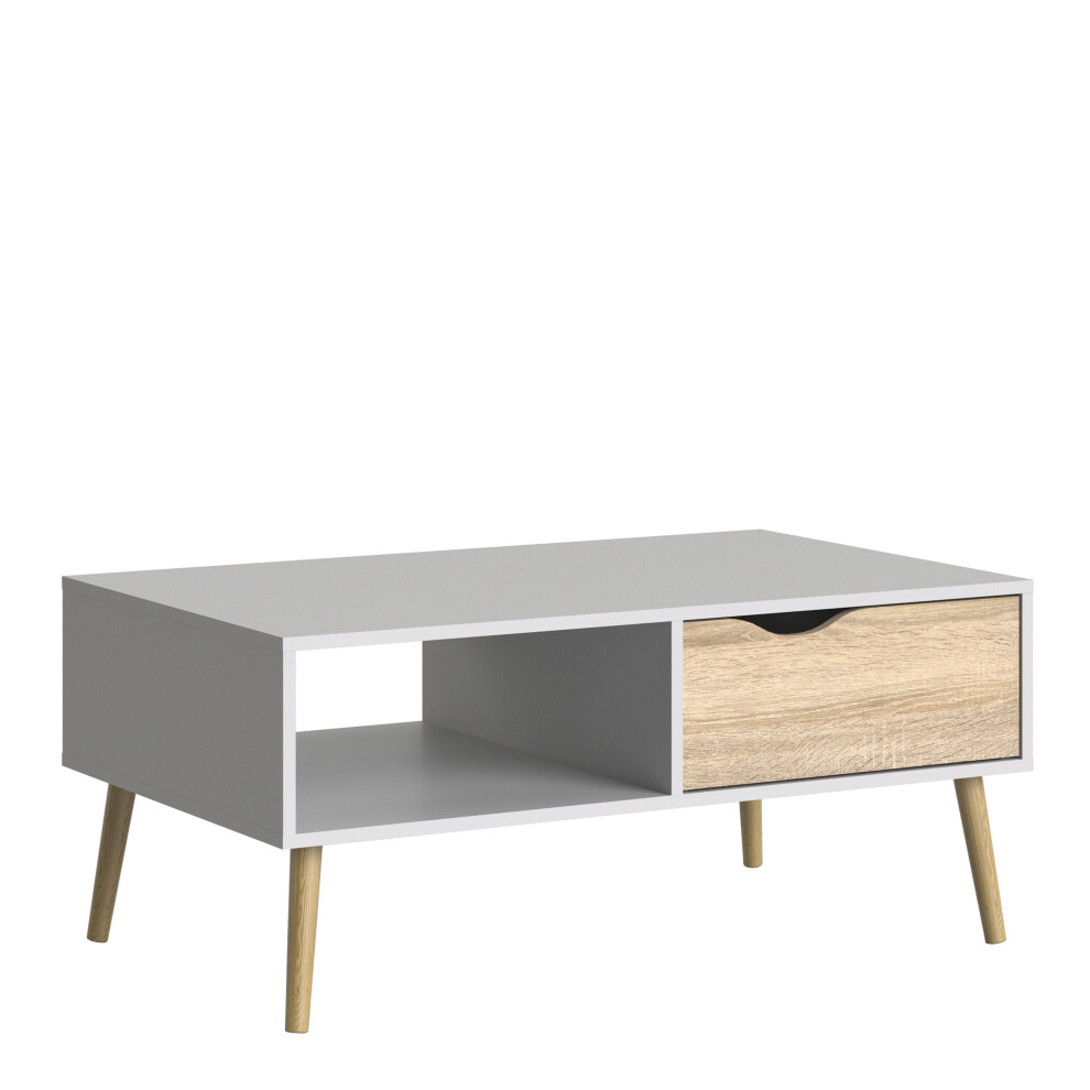 Coffee Table 1 Drawer 1 Shelf in White and Oak