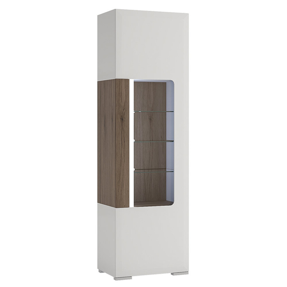 Tall narrow glazed display cabinet with internal shelves (inc Plexi Lighting)
