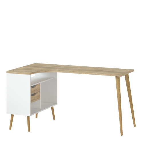 Desk 2 Drawer in White and Oak