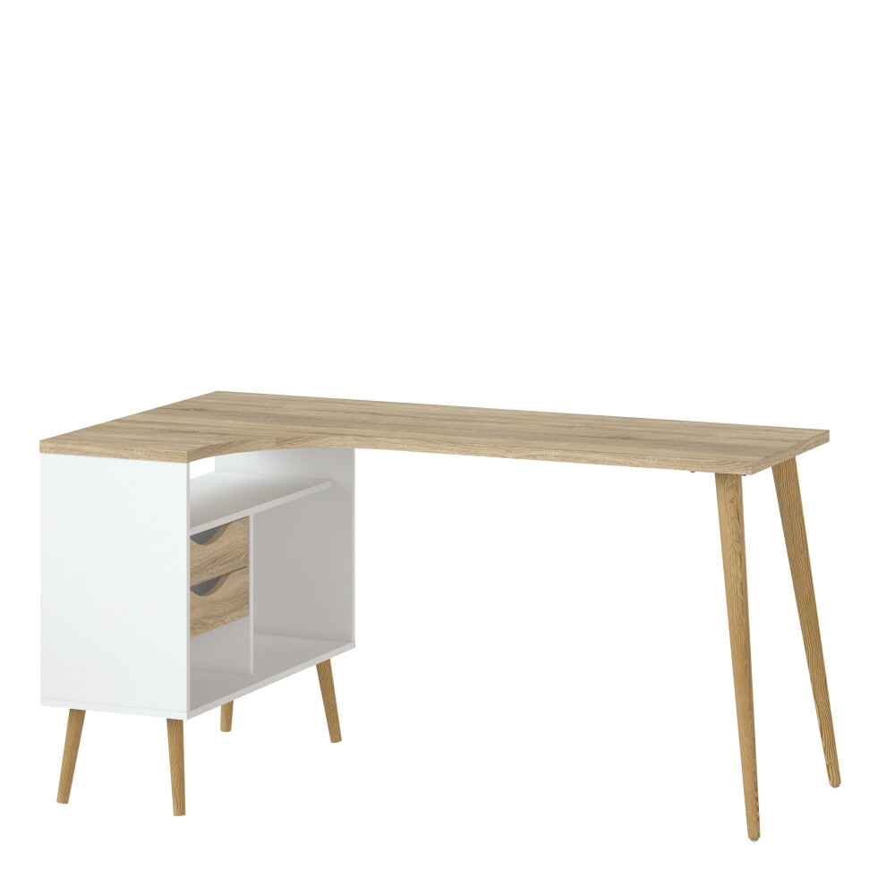Desk 2 Drawer in White and Oak