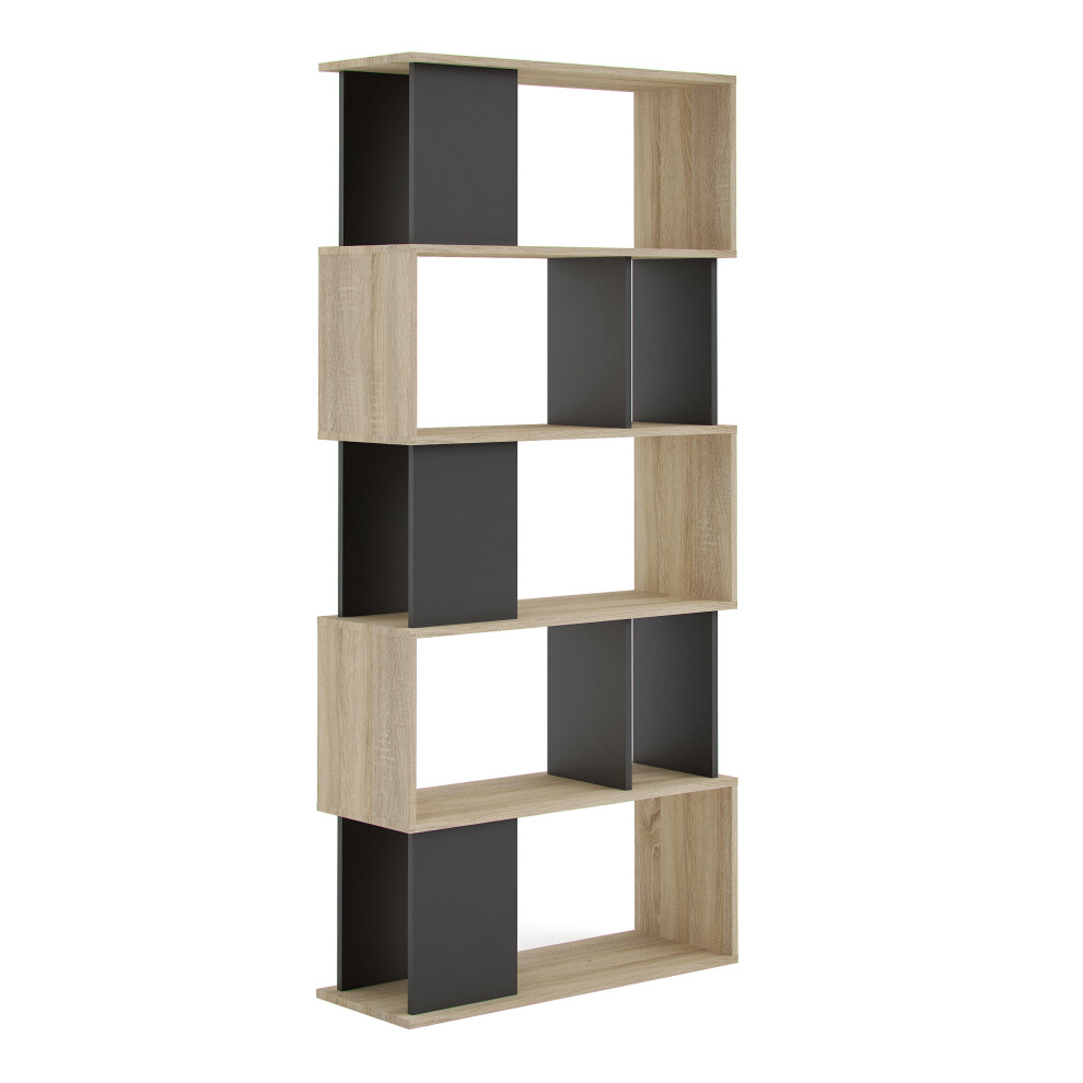 Open Bookcase 4 Shelves in Oak and Black