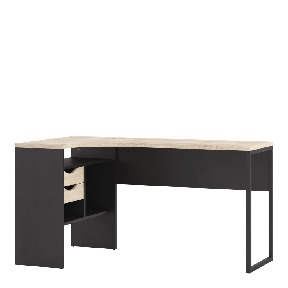 Corner Desk 2 Drawers in Black Matt and Oak