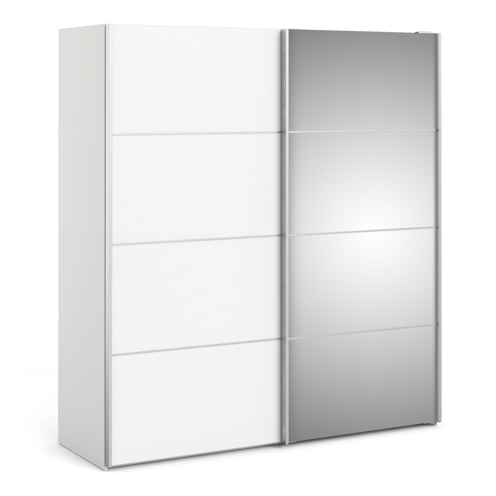 Sliding Wardrobe 180cm in White with White and Mirror Doors with 2 Shelves