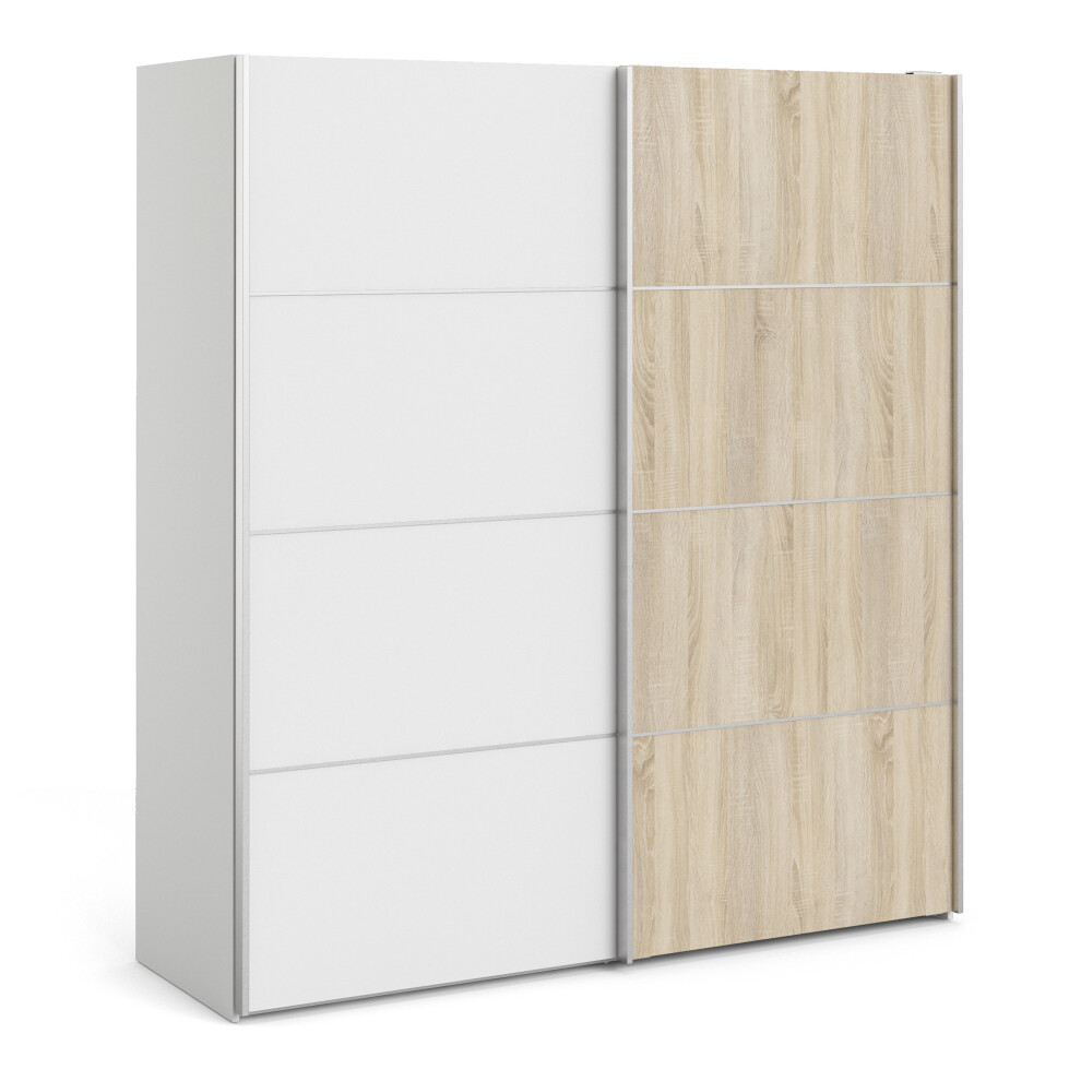 Sliding Wardrobe 180cm in White with White and Oak doors with 5 Shelves