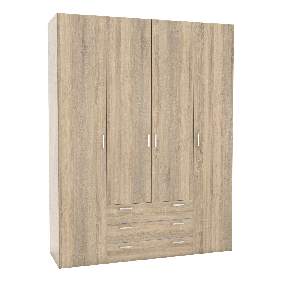 Wardrobe - 4 Doors 3 Drawers in Oak
