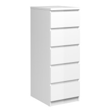 Narrow Chest of 5 Drawers in White High Gloss