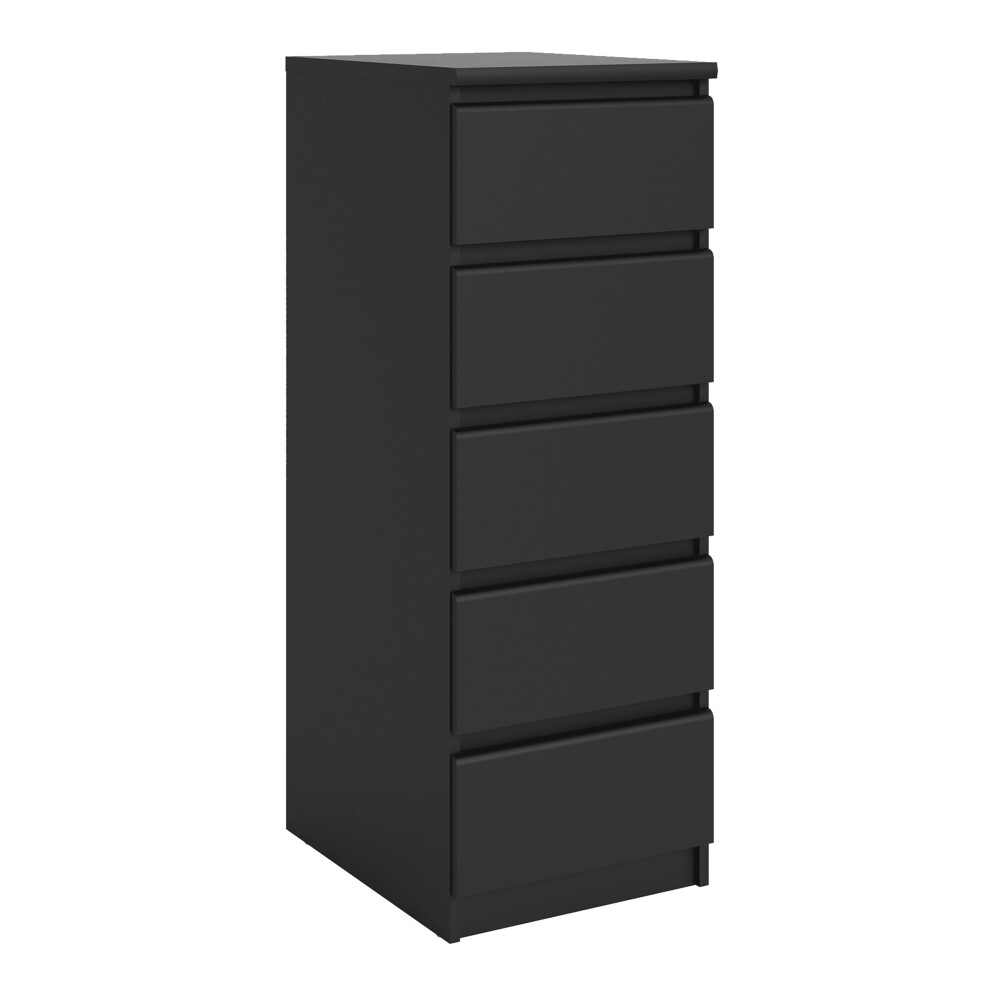 Narrow Chest of 5 Drawers in Black Matt
