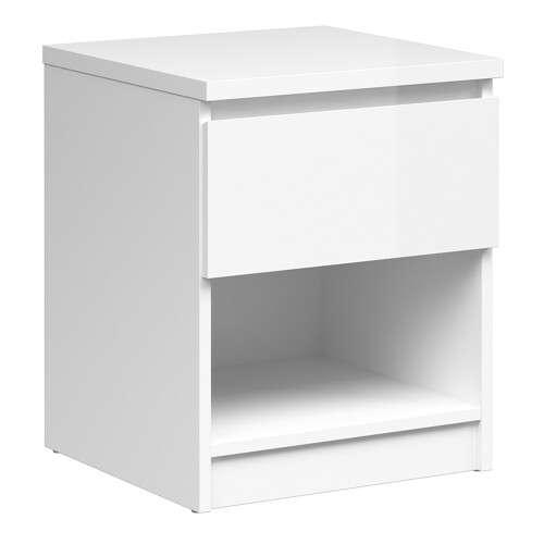 Bedside - 1 Drawer 1 Shelf in White High Gloss