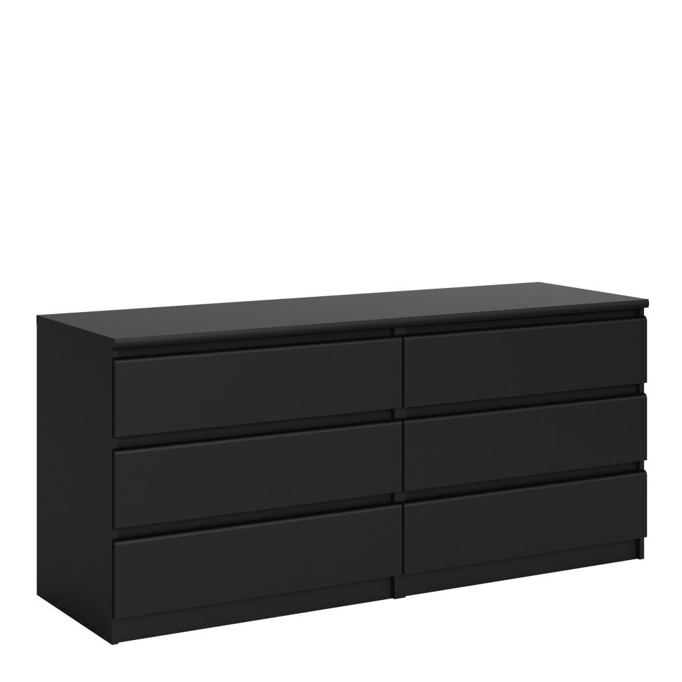Wide Chest of 6 Drawers (3+3) in Black Matt