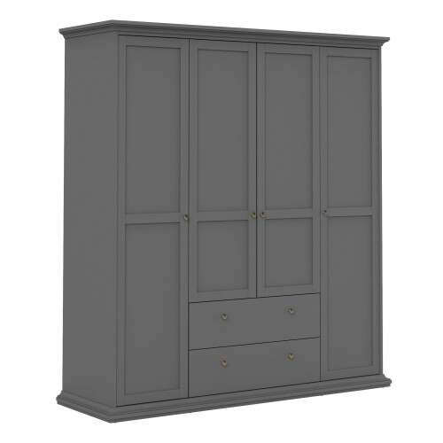 Wardrobe with 4 Doors & 2 Drawers in Matt Grey