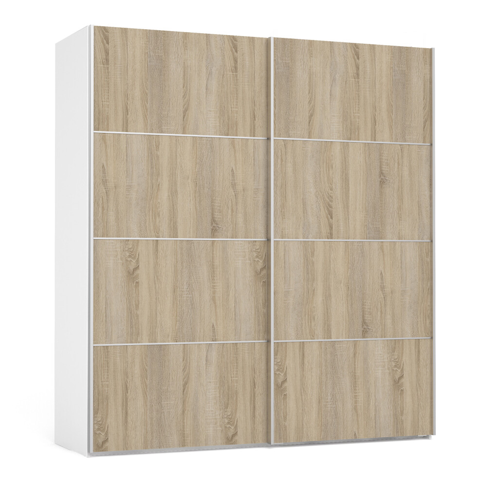 Sliding Wardrobe 180cm in White with Oak Doors with 2 Shelves