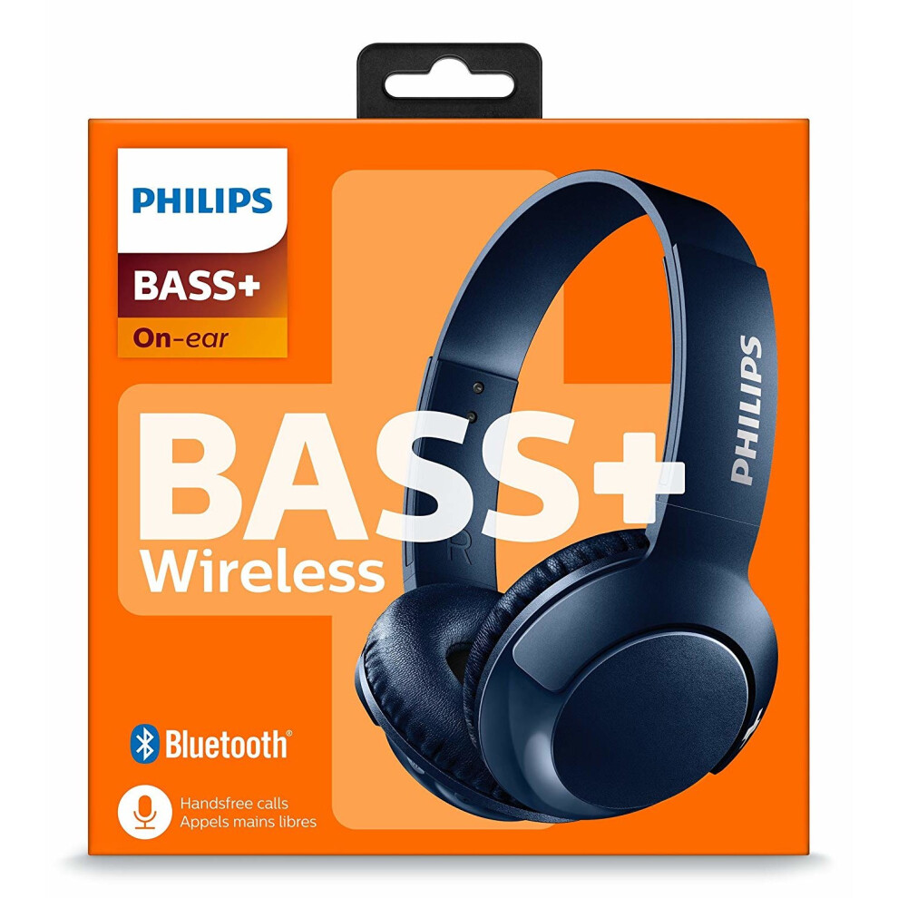 Philips Shb3075bl/00 On-Ear Tooth Headphones Powerful Basses Built-In Microphone Adjustable Headband Blue
