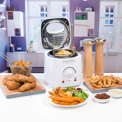 Progress 1L Compact 950W White Deep Fat Fryer with Removeable Basket Easy Clean 1