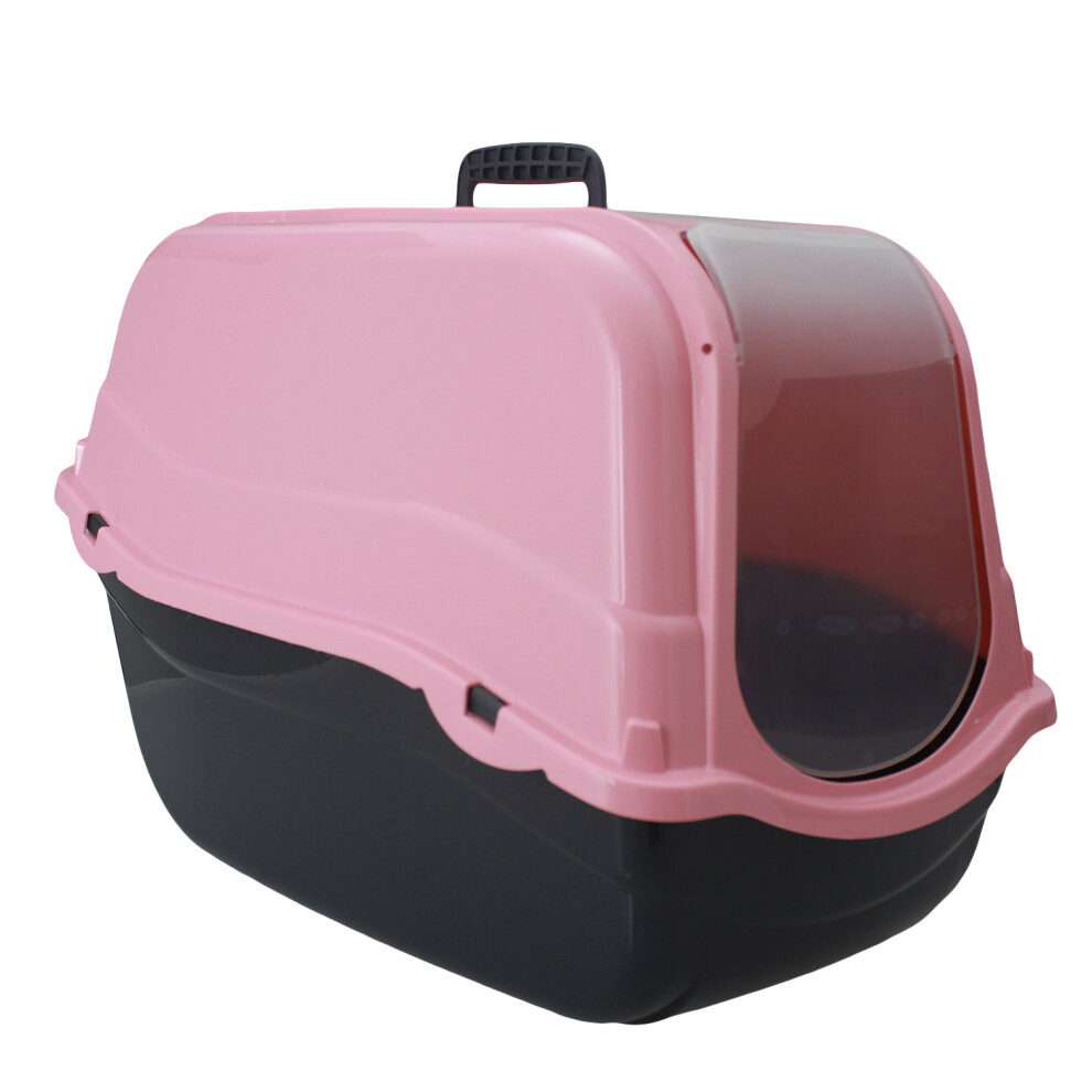 Pink Portable Hooded Cat Litter Box Covered Tray Hand Carry Travel Pet Toilet