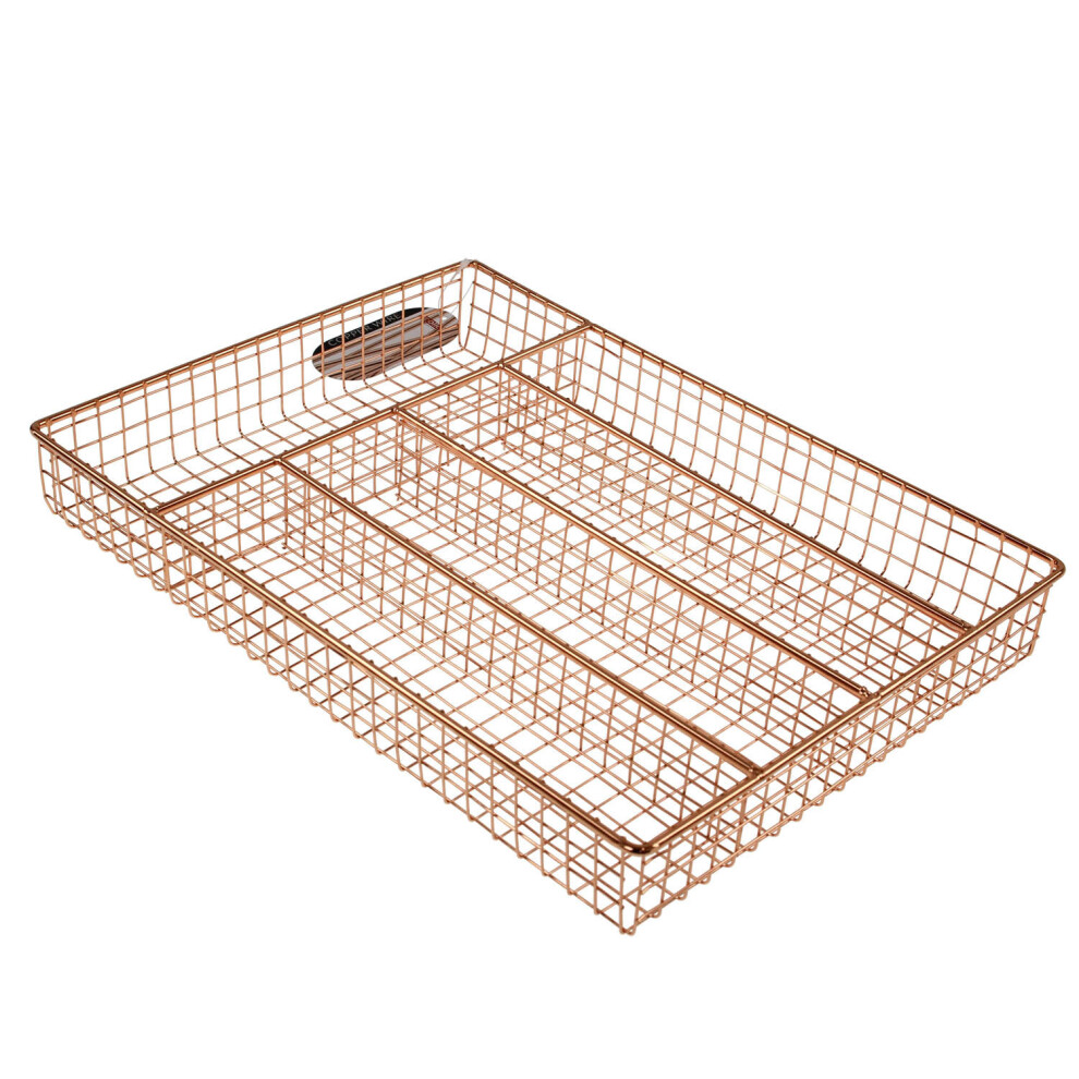 Copper 5 Compartment Cutlery Tray Kitchen Utensil Drainer Rack Organiser Storage