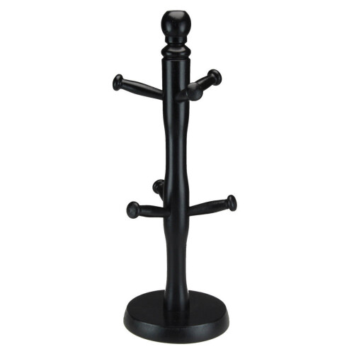 6-Hooks Beech Wood Mug Tree Rack Holder, Black Finish — 8908, Space-Saving Kitchen Cup Organizer 1