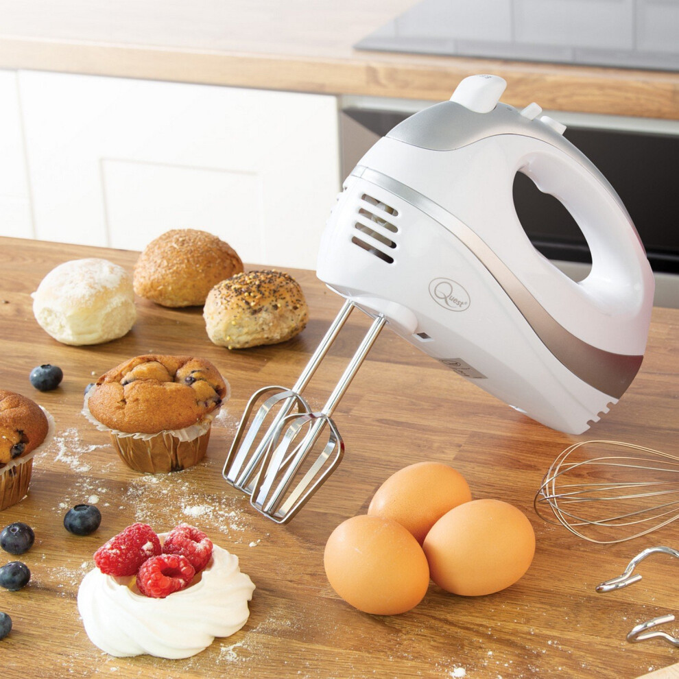 Quest 35890 Electric Hand Mixer / Complete With Chrome Beaters, Dough Hooks & Balloon Whisk