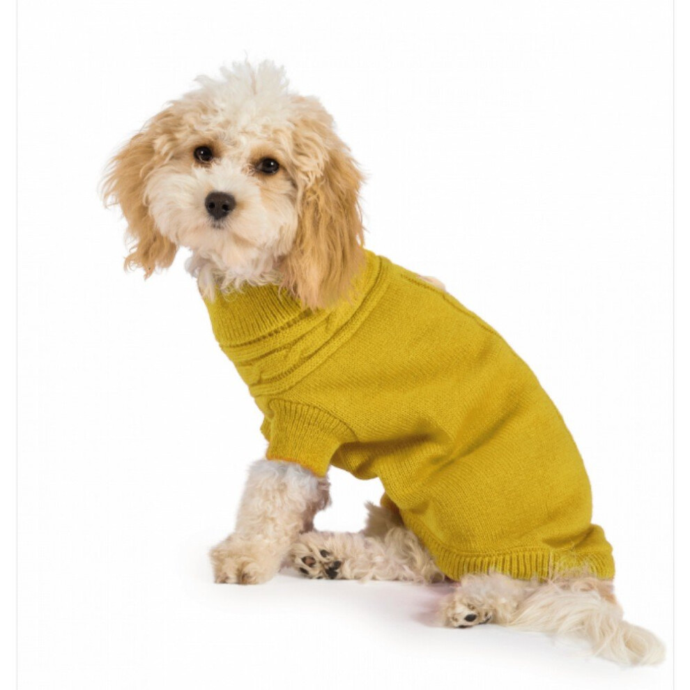 (Large, Mustard) Ancol Pet Products Muddy Paws Cable Knit Dog Sweater