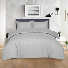 (Grey, Single) Soft Hotel Quality Satin Stripe T300 Egyptian Cotton Duvet Cover with Pillowcases