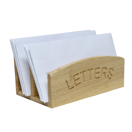 Freestanding Rubber Wood Letters Holder Mail Organiser Rack Kitchen Office Desk
