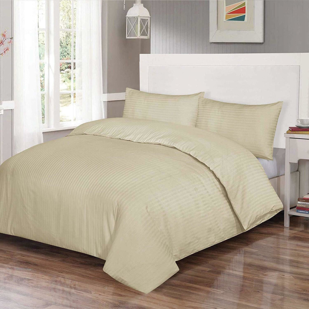 Arlinens (Latte, Double) Soft Hotel Quality Satin Stripe T300 Egyptian Cotton Duvet Cover With Pillowcases