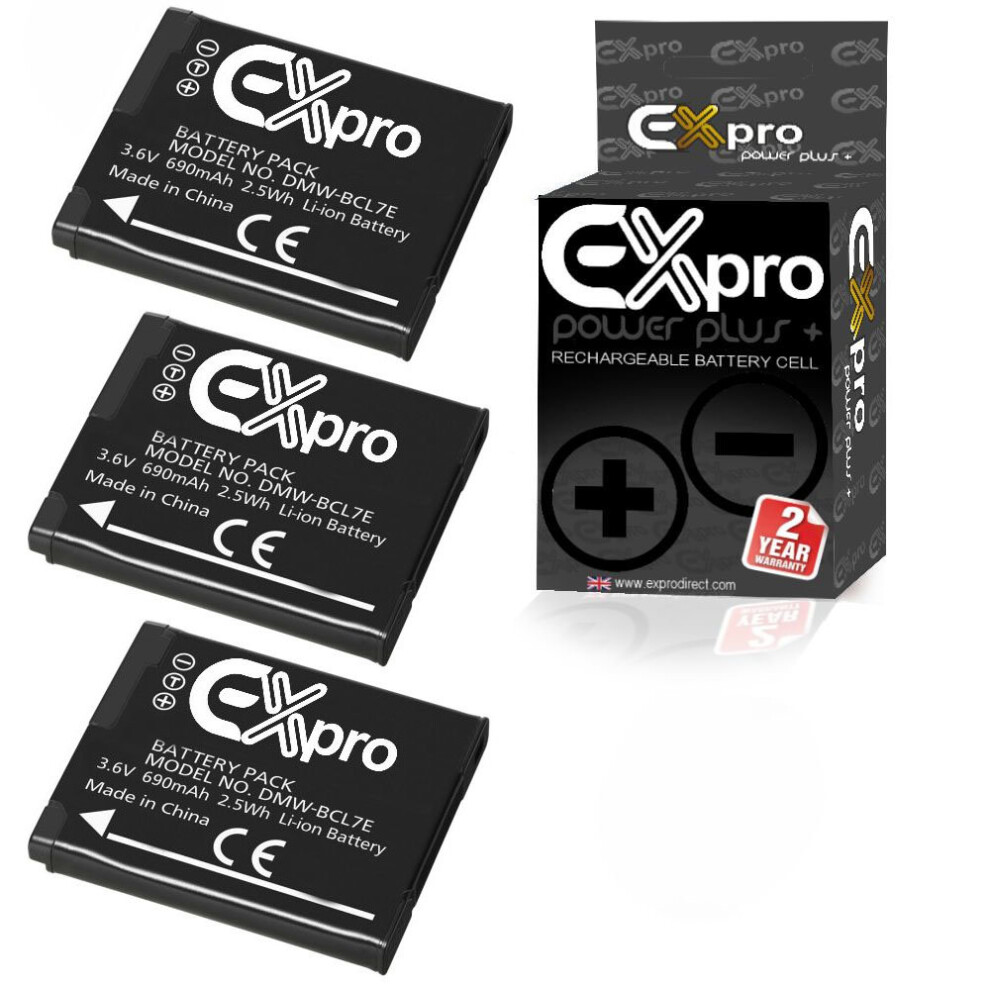 3 X Ex-Pro Camera Battery Dmw-Bcl7 Bcl7e For Panasonic Lumix Dmc-Sz8 Sz9 Xs1 Xs3 5055329071281