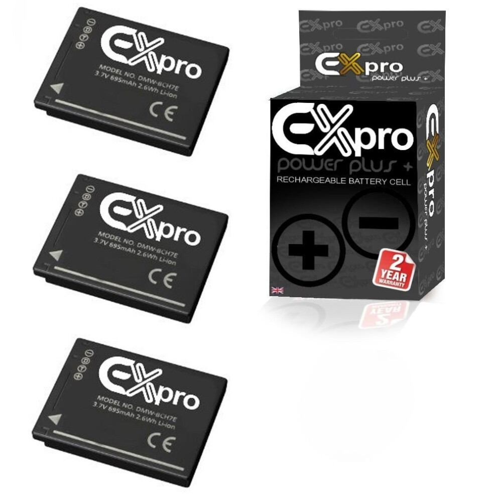 3X Ex-Pro Battery Dmw-Bch7e For Panasonic Lumix Dmc-Fp1 Fp2 Fp3 Ft10 Ts10 5055329071137