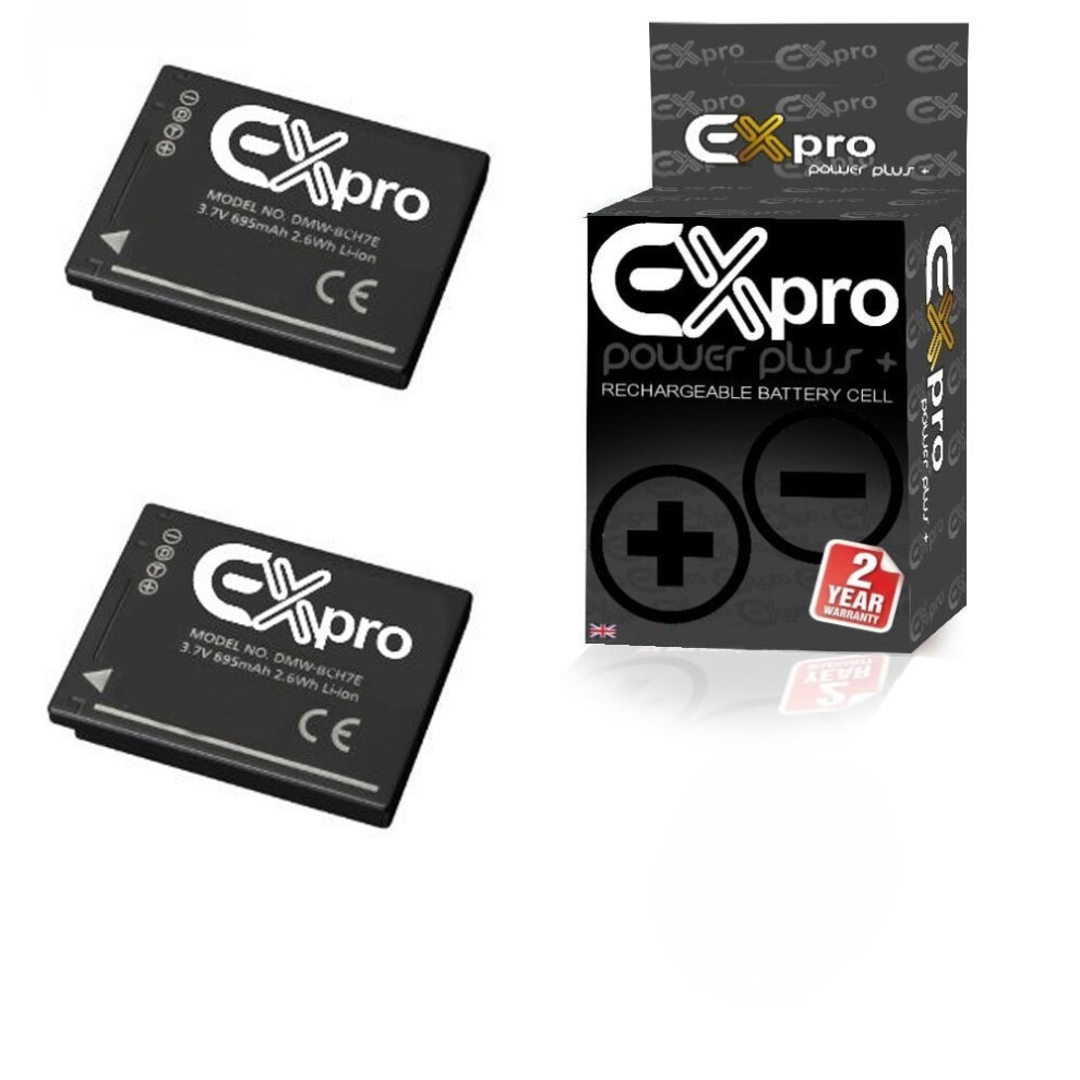 2X Ex-Pro Battery Dmw-Bch7e For Panasonic Lumix Dmc-Fp1 Fp2 Fp3 Ft10 Ts10 5055329070734