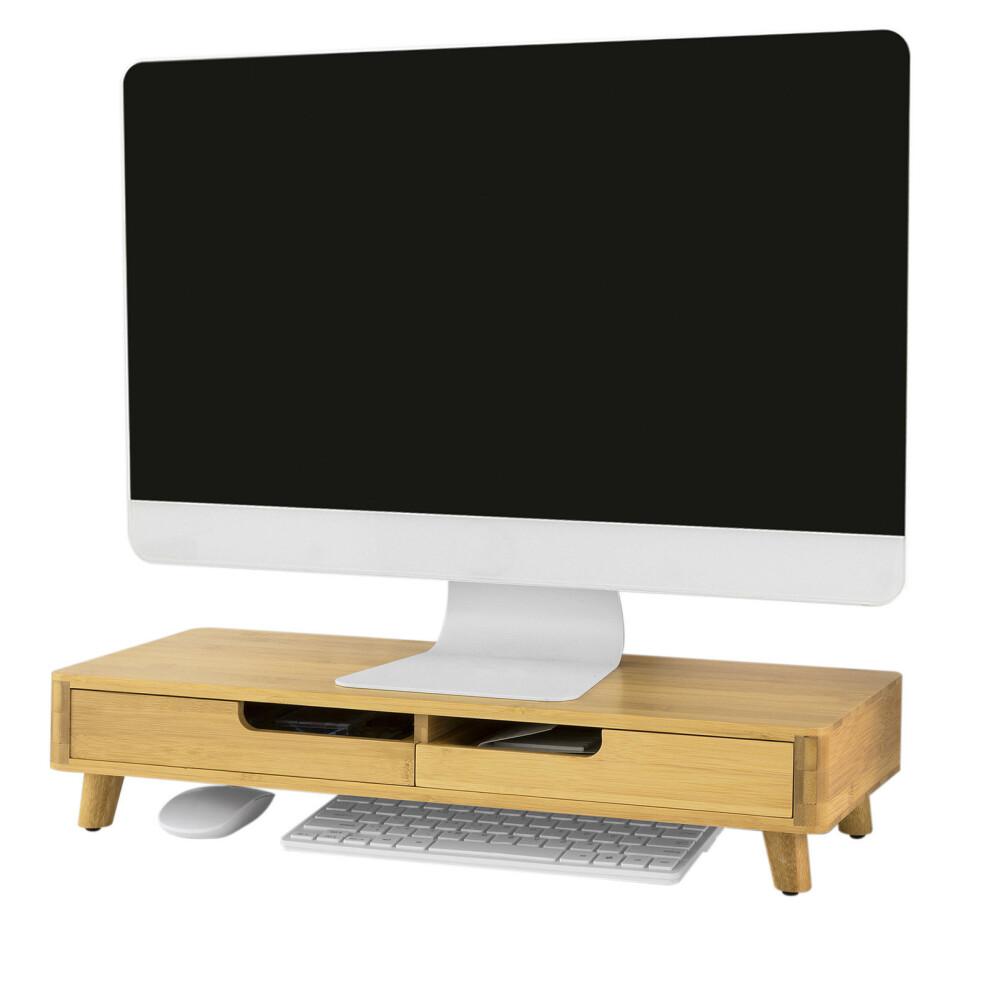 SoBuy® BBF06-N, 2 Drawers Bamboo Monitor Stand Riser Desk Organizer