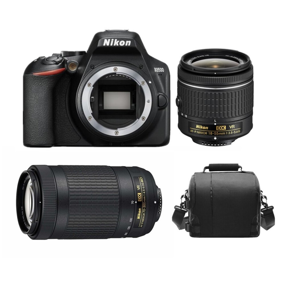 NIKON D3500 AF-P 18-55mm G VR+AF-P DX 70-300MM G ED VR DX+Camera Bag