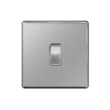 Screwless Flat Plate 10A Single Light Switch, Brushed Steel Finish