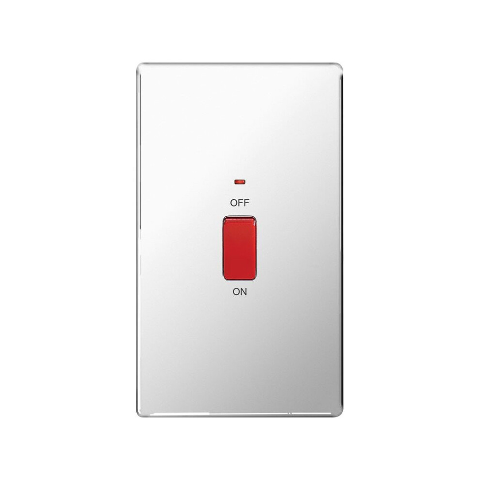 Screwless Flat Plate 45A Single Cooker Switch, Polished Chrome Finish 5050765005456