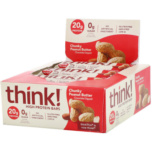 ThinkThin, High Protein Bars, Chunky Peanut Butter, 10 Bars, (60g)