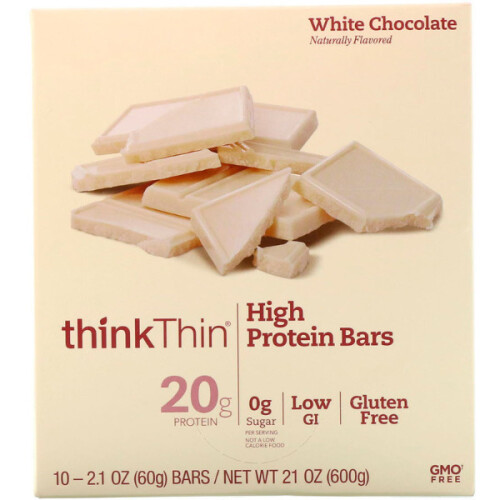 ThinkThin, High Protein Bar, White Chocolate, 10 Bars, (60g each) 1