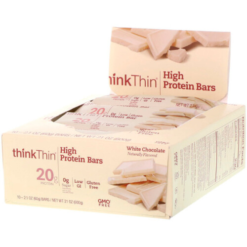 ThinkThin, High Protein Bar, White Chocolate, 10 Bars, (60g each)