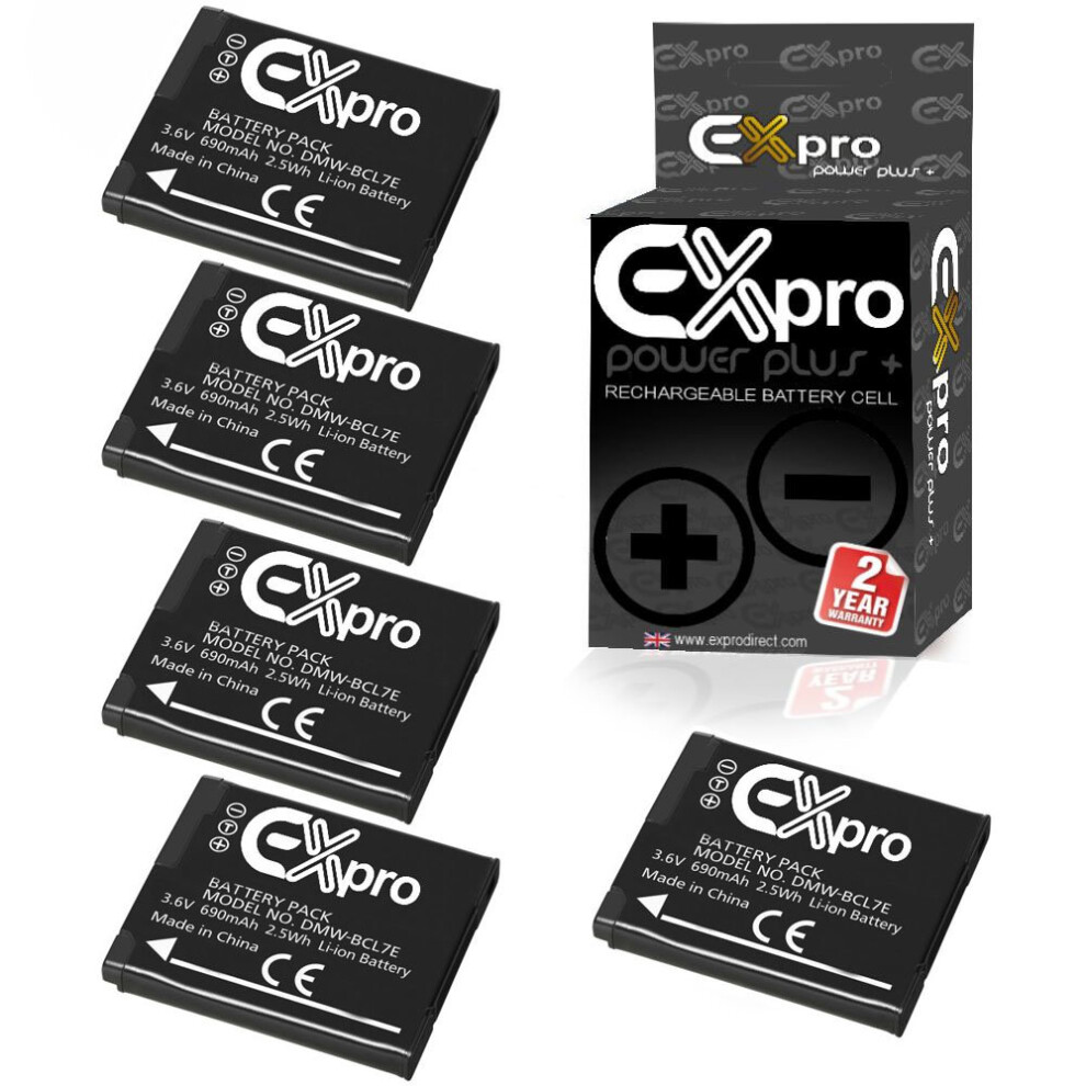5 X Ex-Pro Camera Battery Dmw-Bcl7 Bcl7e For Panasonic Lumix Dmc-Sz8 Sz9 Xs1 Xs3 5055329071526